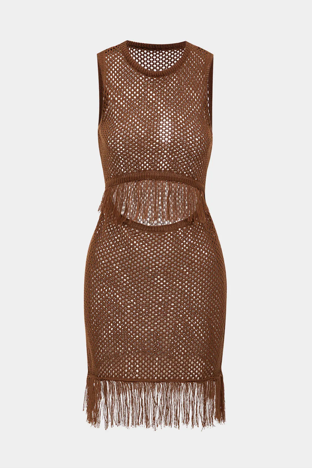 Knit Fringe Cut Out Sleeveless Dress sold by Micas