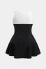 Plus Size Contrast Button Round Neck Sleeveless Mini Dress sold by Micas