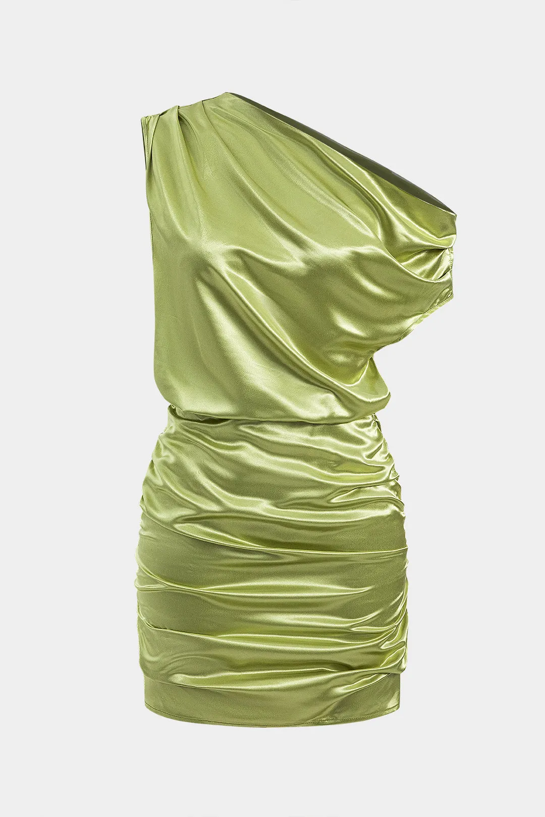 Satin Asymmetric Neck Ruched Mini Dress sold by Micas