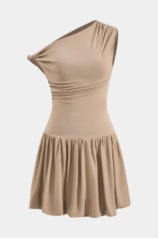 Chiffon Ruched Asymmetrical Sleeveless Mini Dress sold by Micas