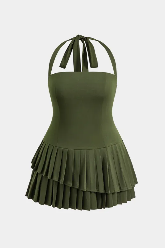 Plus Size Zipper Tie Back Pleated Strapless Mini Dress sold by Micas