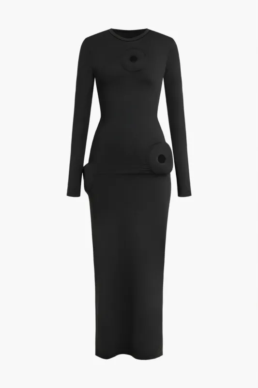 Skær ud rundt om halsen langærmet maxi kjole sold by Micas