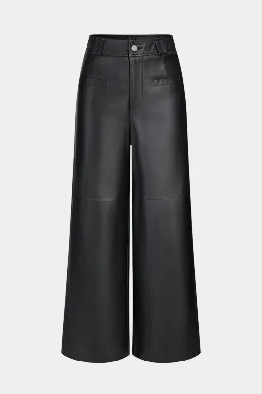 Faux Leather Button Pocket Wide Leg Trousers made by Micas