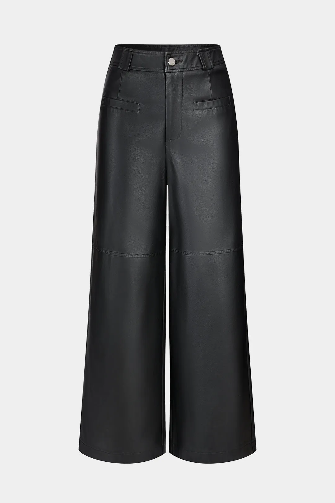 Faux Leather Button Pocket Wide Leg Trousers sold by Micas