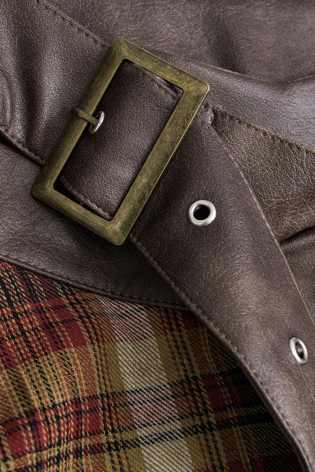 Plaid print faux læder blonder metallica patchwork nederdel sold by Micas product image thumbnail 3