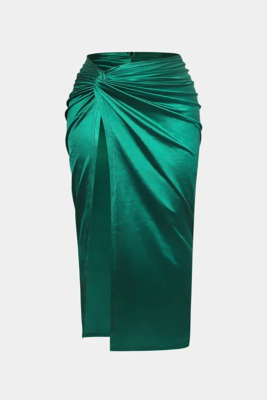 Plus størrelse satin twist knude høj talje nederdel sold by Micas