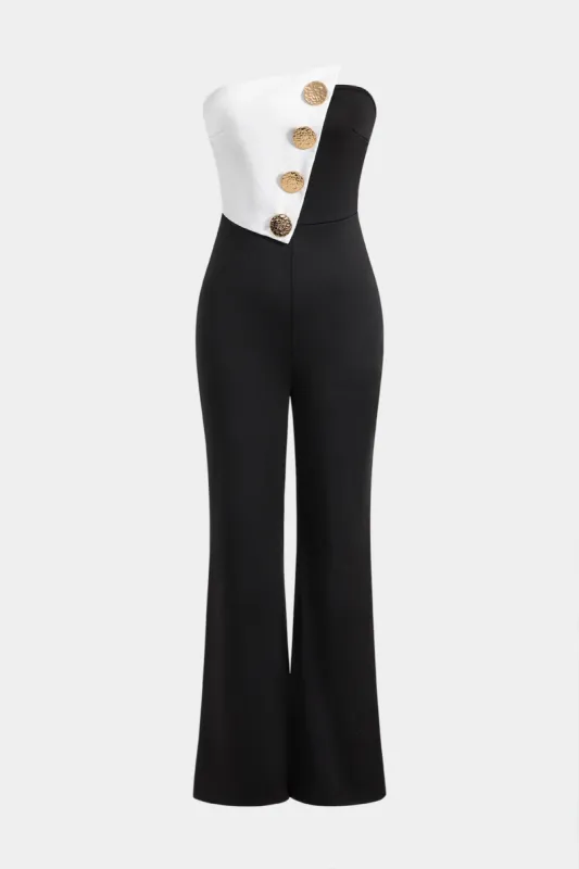 Metallisk rygfri stroppeløs jumpsuit sold by Micas