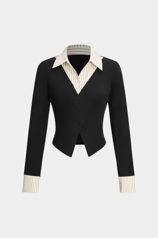 Patchwork-knap langærmet shirt sold by Micas