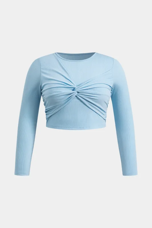 Plus Size Round Neck Twist Knot Long-Sleeve Top sold by Micas