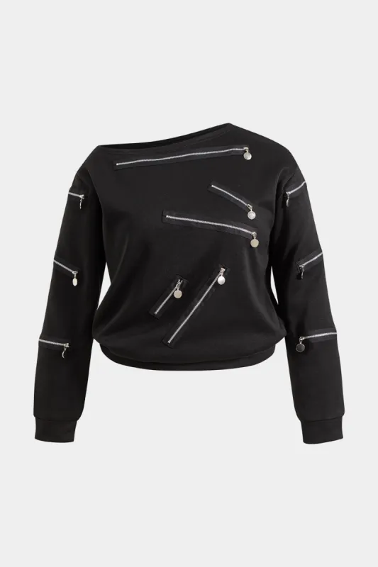 Plus størrelse lynlås sweatshirt i lynlås sweatshirt sold by Micas