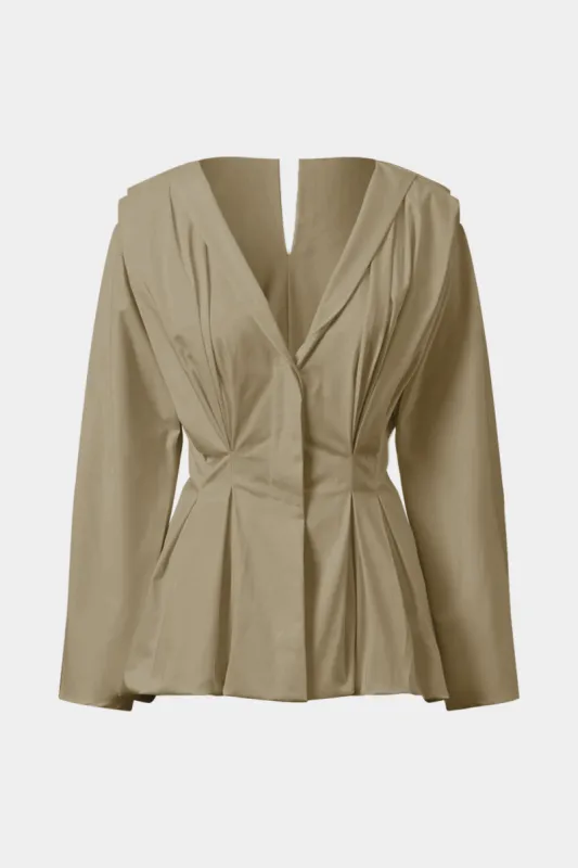 Pleated V-Neck Long-Sleeve Shirt sold by Micas
