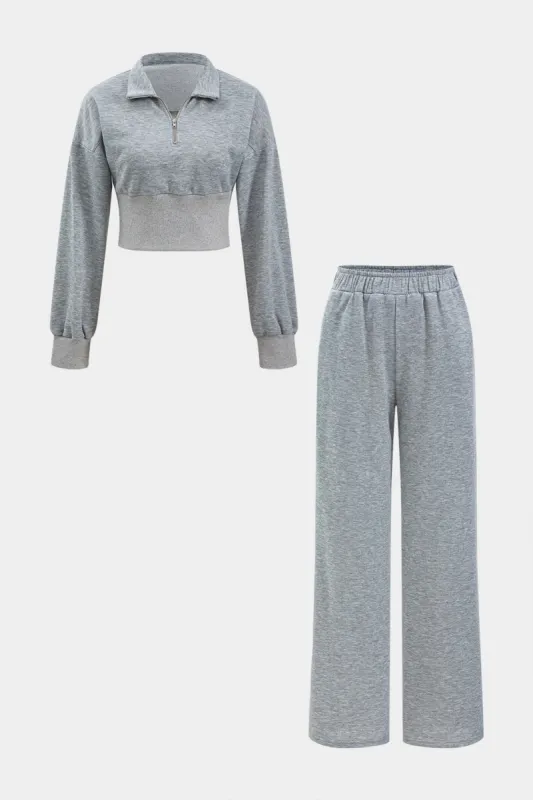 Zipper Long Sleeve Top And Trousers Set sold by Micas