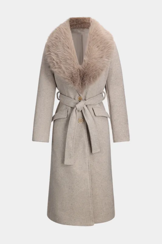 Faux Fur Tie-Up Button Long Sleeve Coat sold by Micas