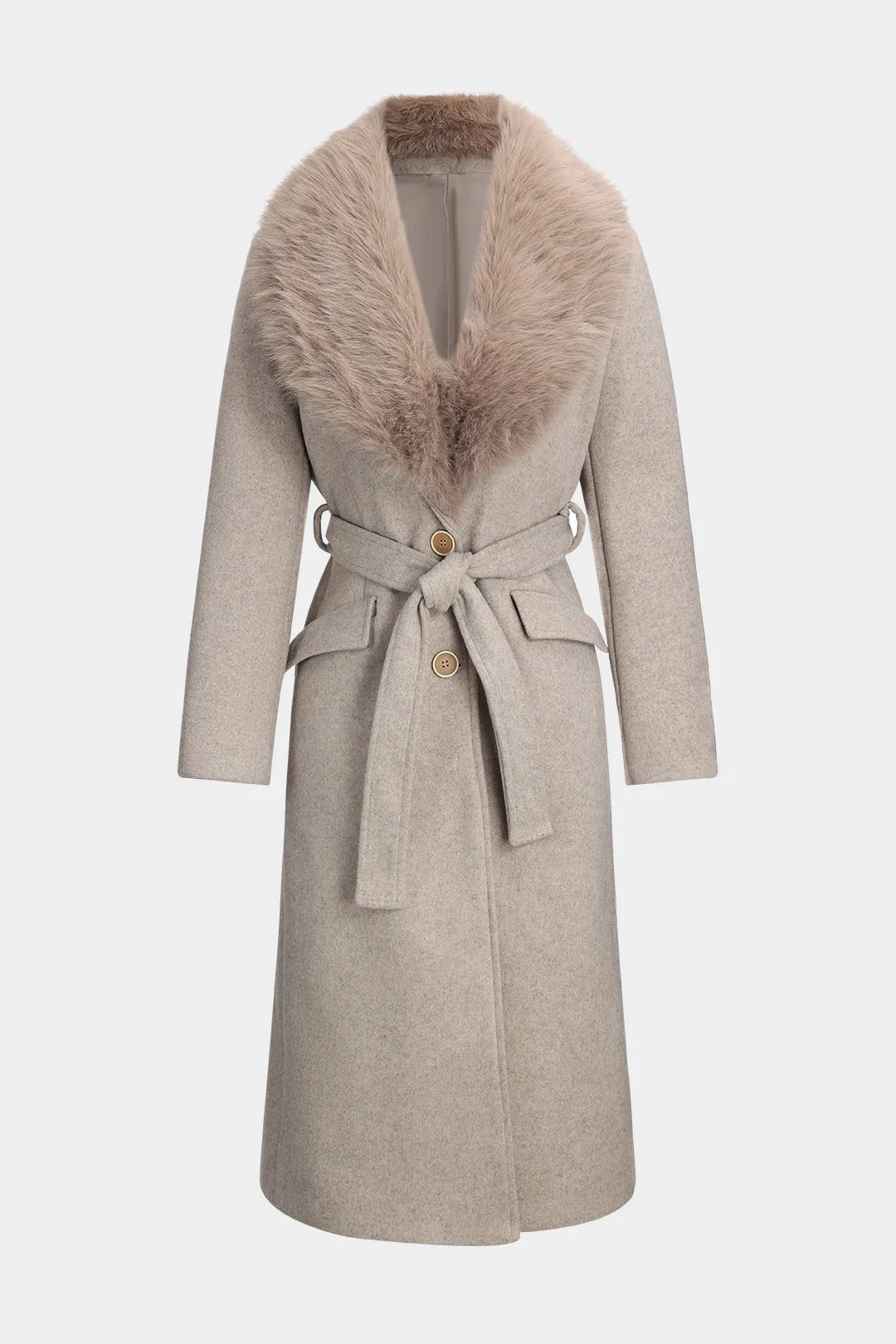 Faux Fur Tie-Up Button Long Sleeve Coat sold by Micas
