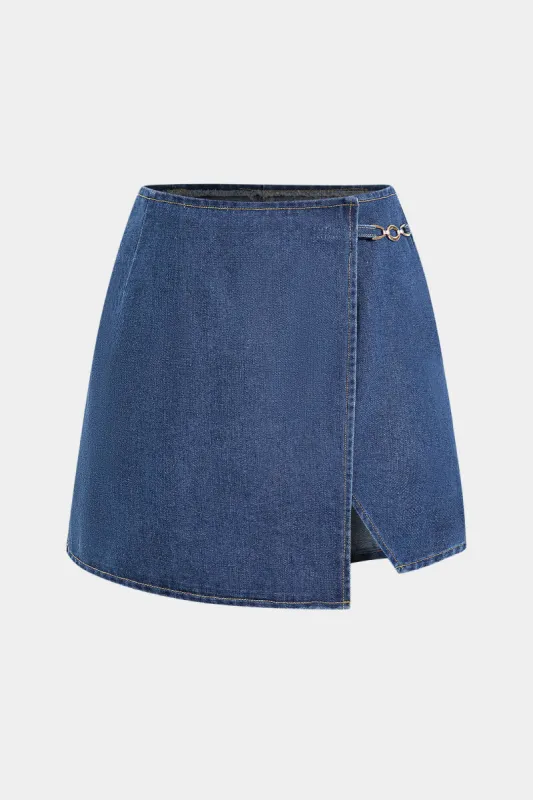 Denim Metallic Zipper Skirt sold by Micas