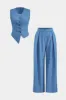 Denim Asymmetrical Button V-Neck Sleeveless Tank Top And Pleated Trousers sold by Micas