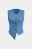 Denim Asymmetrical Button V-Neck Sleeveless Tank Top And Pleated Trousers sold by Micas