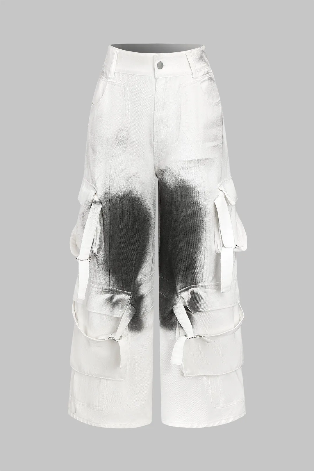 Tie Dye Denim Pocket Button Cargo Jeans sold by Micas