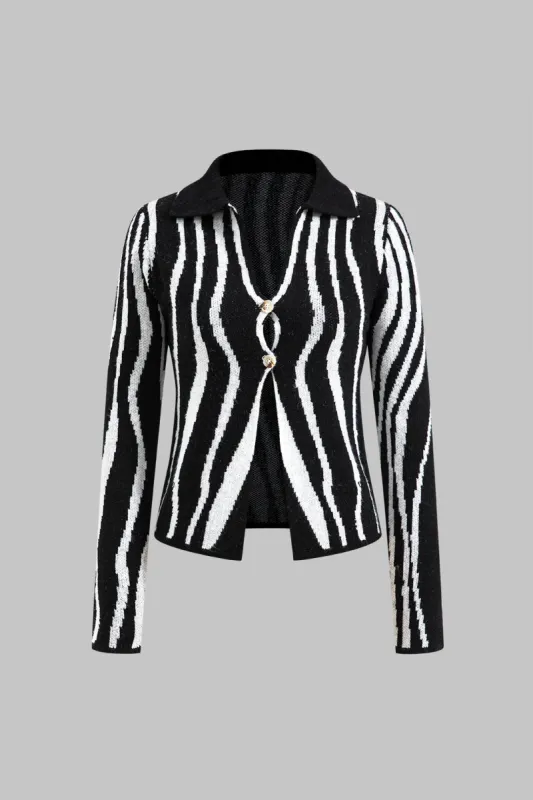 Sweater Stripe Button Long-Sleeve Top sold by Micas