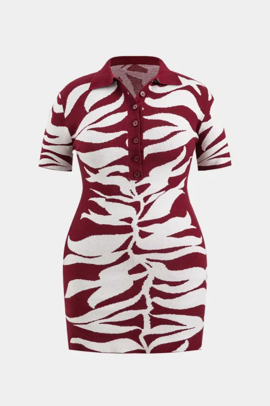 Plus Size Knit Branches Pattern Button Short Sleeve Cardigan sold by Micas