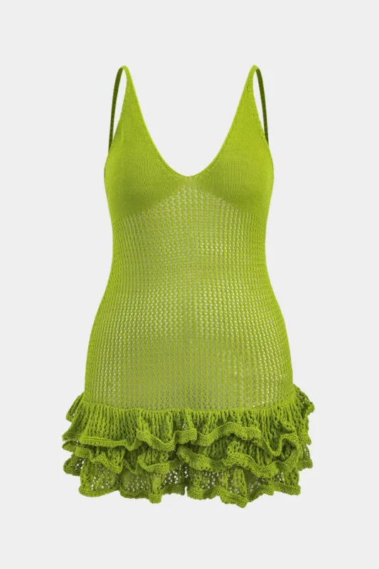 Plus størrelse strik ruffle slip kjole sold by Micas