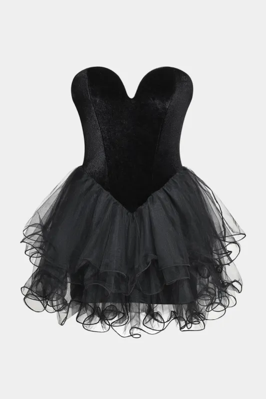 Velvet Backless Patchwork Corset Strapless Mini Dress sold by Micas