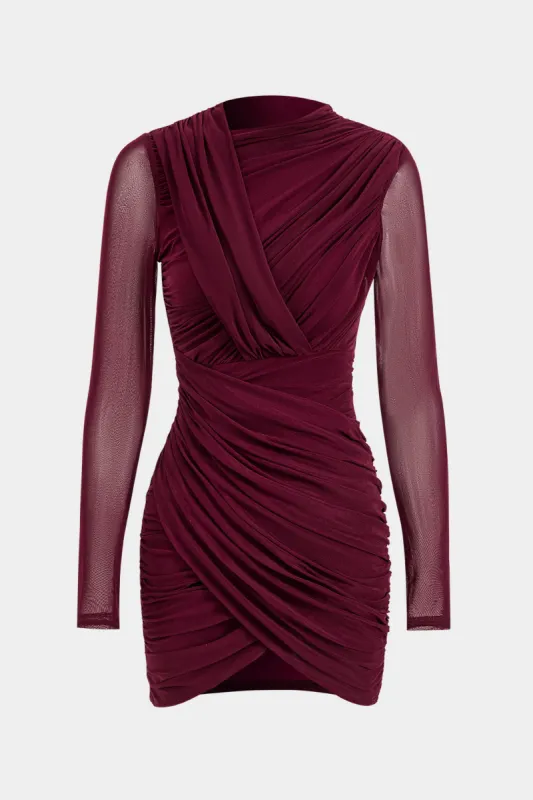Mesh Ruched Long Sleeve Mini Dress sold by Micas
