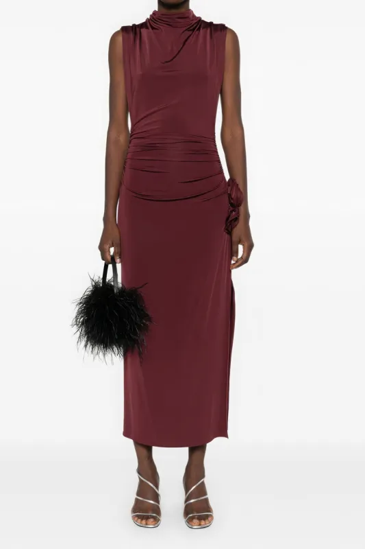 3D Floral Ruched Slit Sleeveless Midi Dress sold by Micas