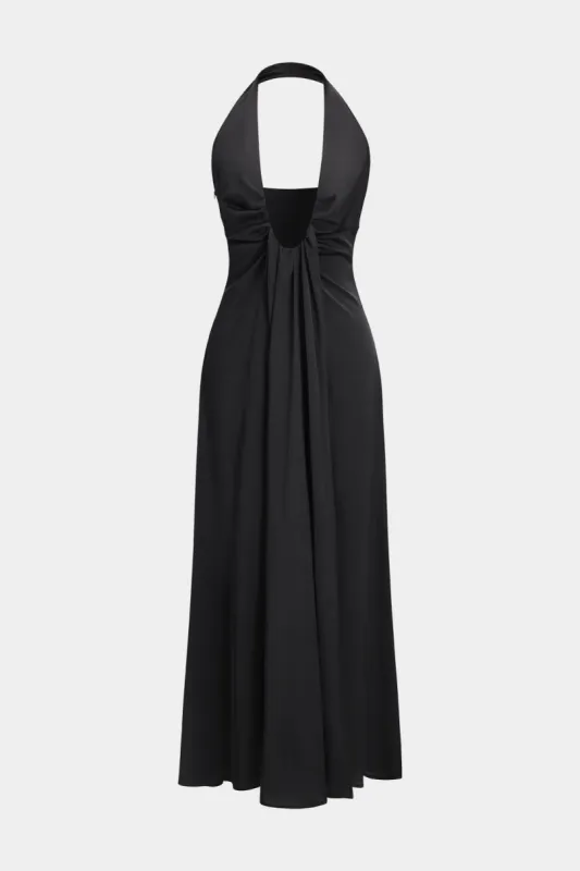 Rygfri Ruched Halter-hals maxi-kjole sold by Micas