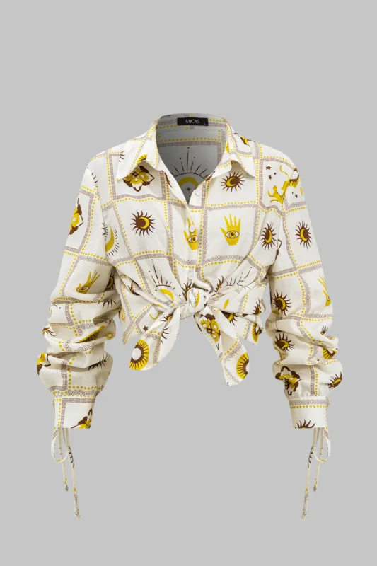 Geometric Galaxy Print Tie Front Long-Sleeve Shirt sold by Micas