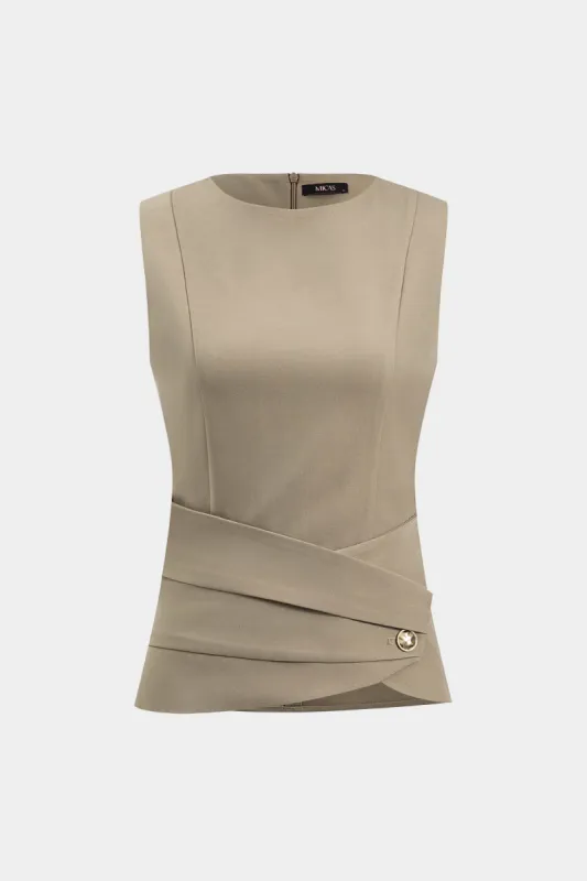Metallic Zipper Button Round Neck Tank Top sold by Micas