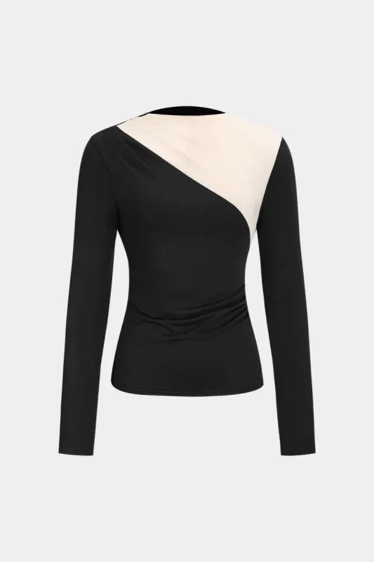 Patchwork plisset langærmet top sold by Micas