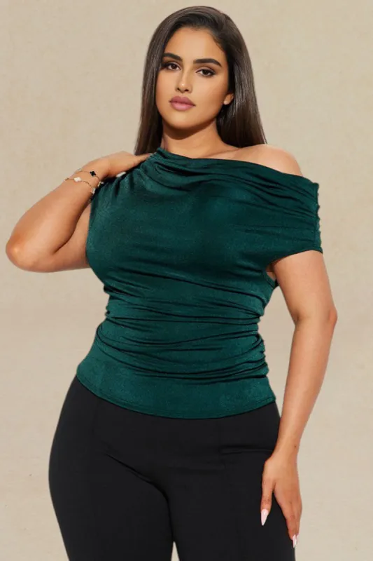 Plus Size Ruched Boat Neck Short-Sleeve Top sold by Micas