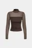 Mesh Patchwork Round Neck Longærme top sold by Micas