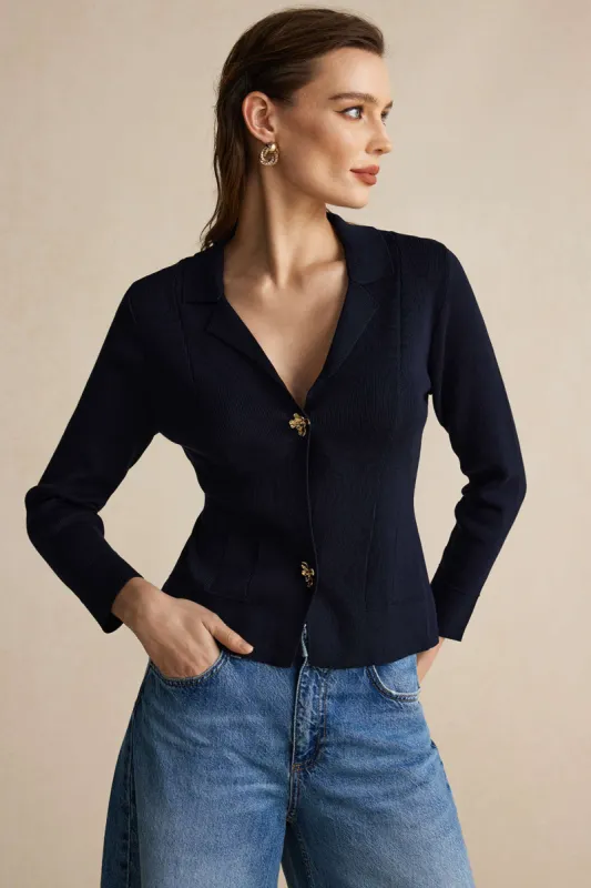 Sweater-knap V-hals langærmet top sold by Micas