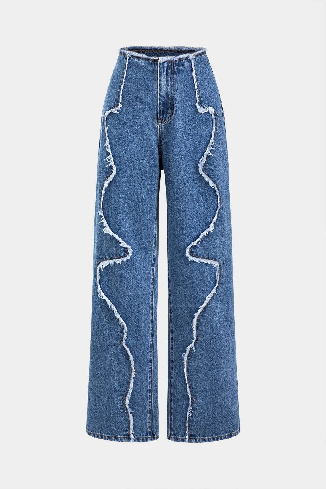 Denim patchwork lomme brede ben jeans sold by Micas