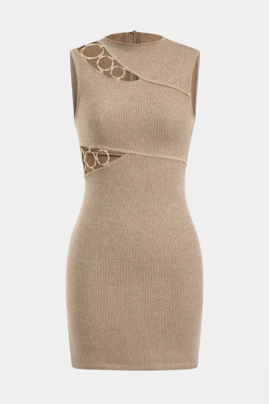 Sweater Cut Out Ring Zipper Round Neck Sleeveless Dress sold by Micas
