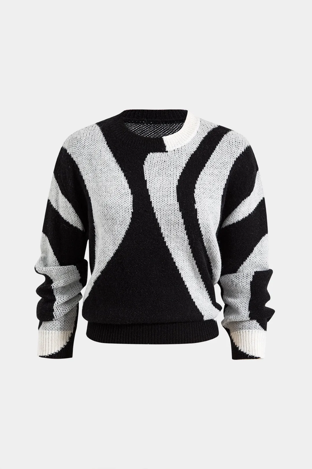 Sweater Zebra Stripe Round Neck Long-Sleeve Top sold by Micas
