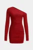 Ruched Asymmetry Neck Long Sleeve Mini Dress sold by Micas