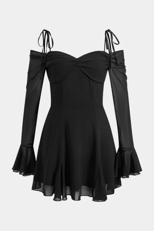 Chiffon Off Shoulder Zipper Slip Bell Sleeve Mini Dress sold by Micas