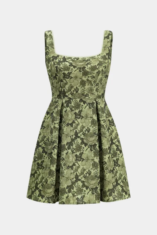 Floral Pattern Pleated Square Neck Slip Midi Dress sold by Micas