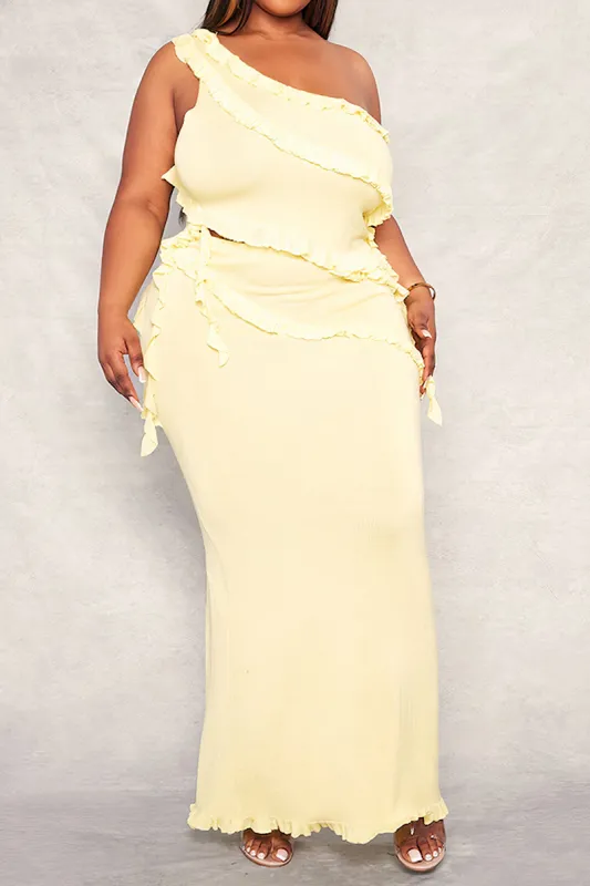 Plus størrelse kammusling kant asymmetri hals top og højt talje nederdel sæt sold by Micas