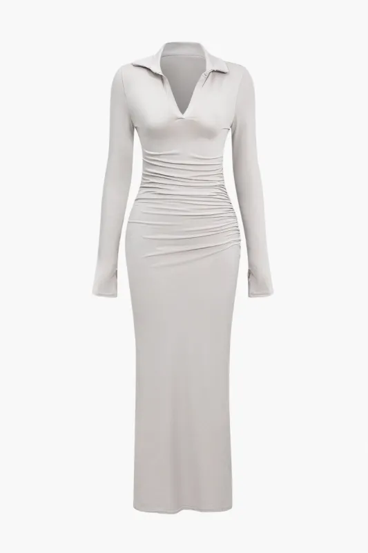 Ruched V-Neck Long Sleeve Maxi Dress sold by Micas