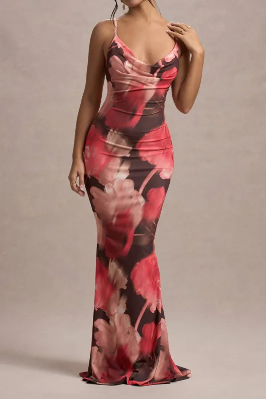 Floral Print Backless Tie Back Slip Maxi Dress sold by Micas