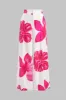 Plus størrelse blomsterprint knap knude langærmet skjorte og høje talje bukser sæt sold by Micas