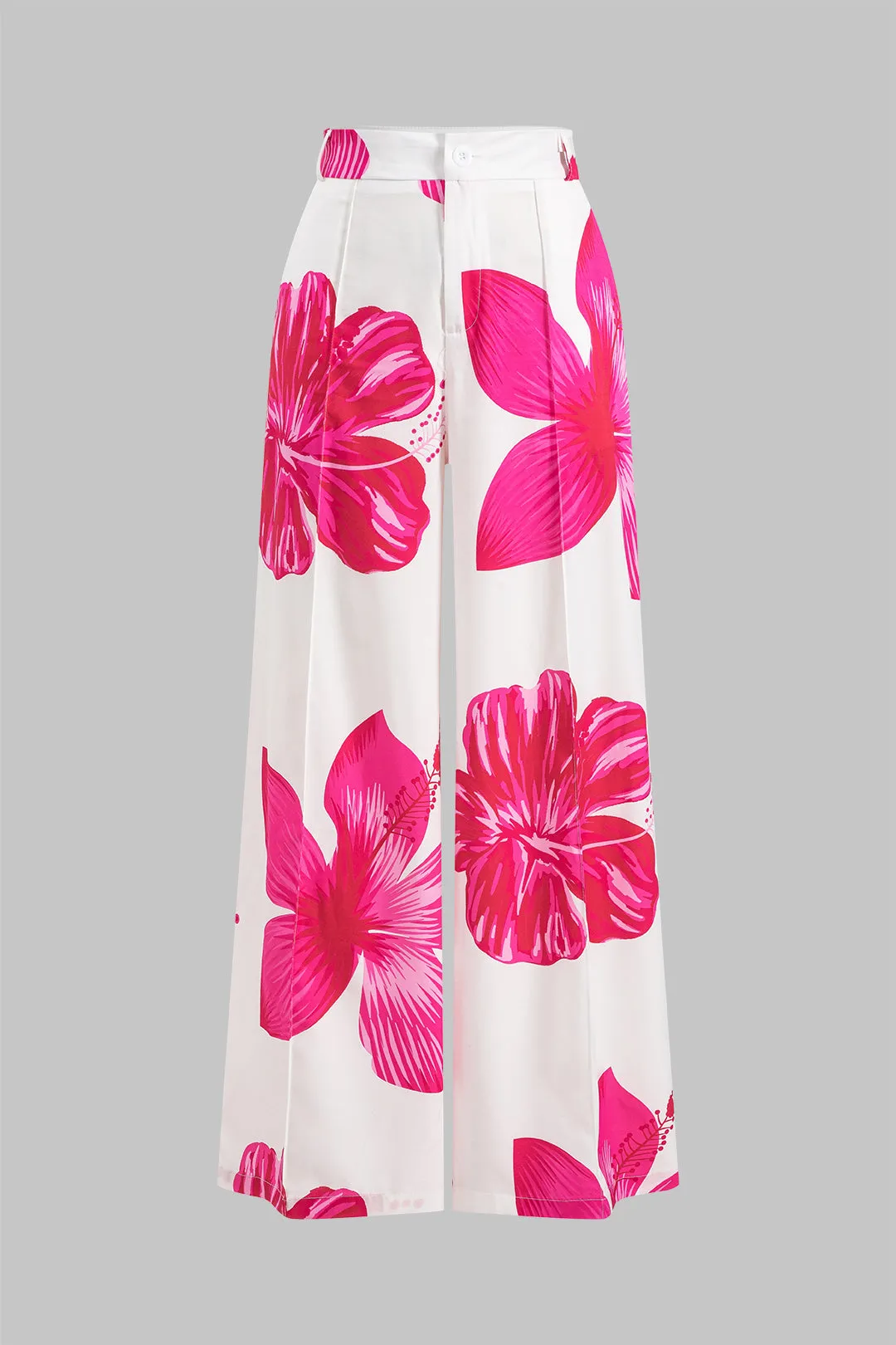 Plus størrelse blomsterprint knap knude langærmet skjorte og høje talje bukser sæt sold by Micas product image thumbnail 5