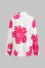 Plus størrelse blomsterprint knap knude langærmet skjorte og høje talje bukser sæt sold by Micas
