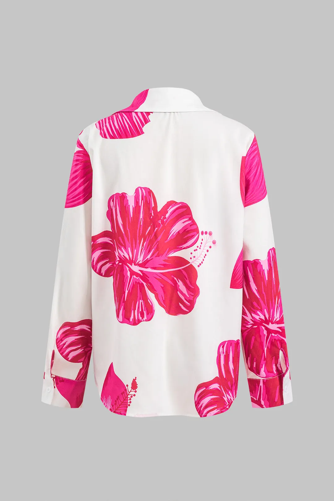 Plus størrelse blomsterprint knap knude langærmet skjorte og høje talje bukser sæt sold by Micas product image thumbnail 4