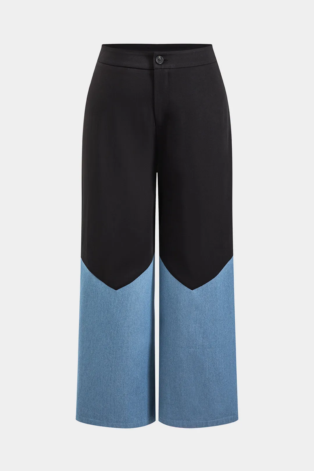 Plus størrelse denim høj talje patchwork brede ben bukser sold by Micas