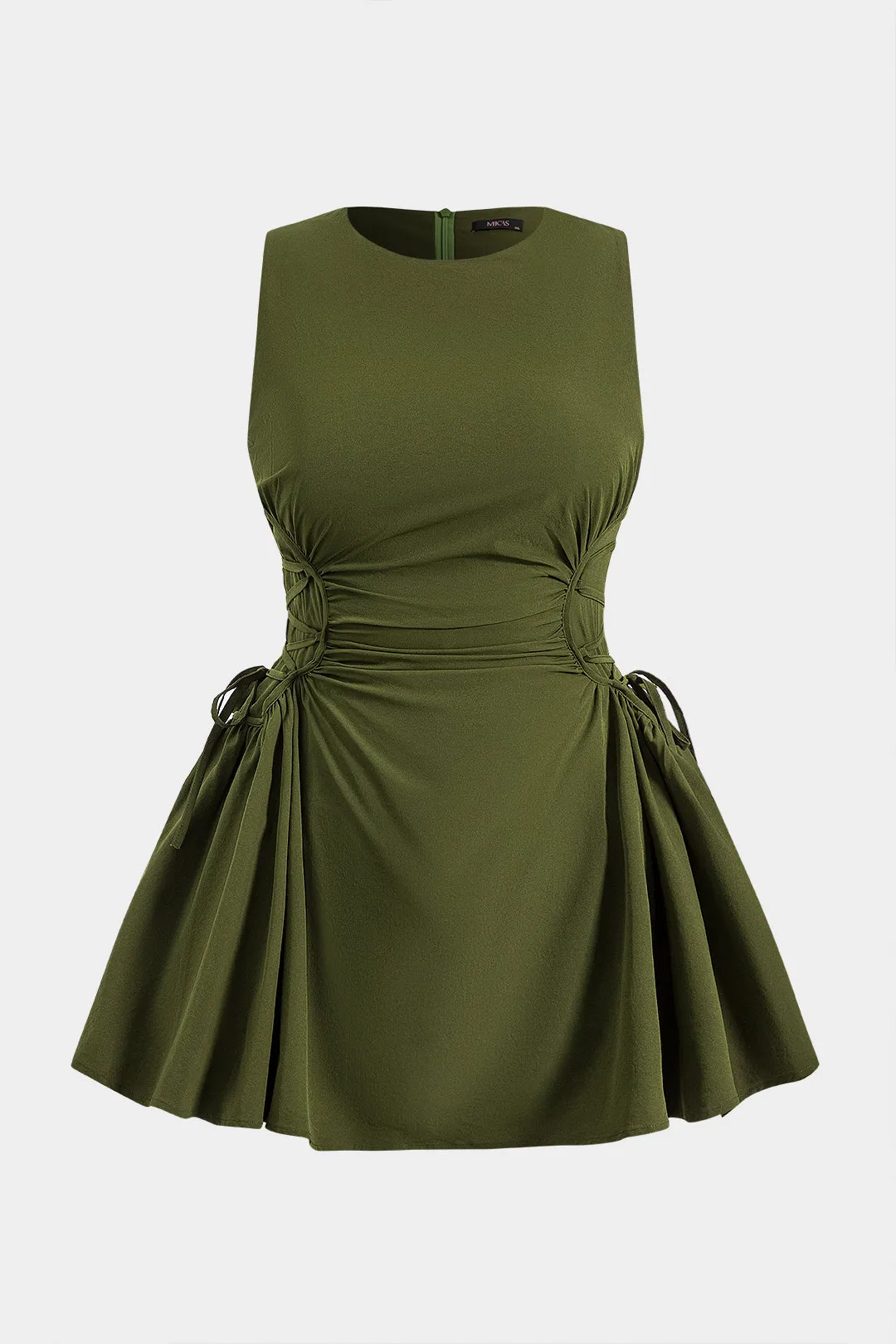 Plus størrelse knyttet lynlås ærmeløs mini kjole sold by Micas